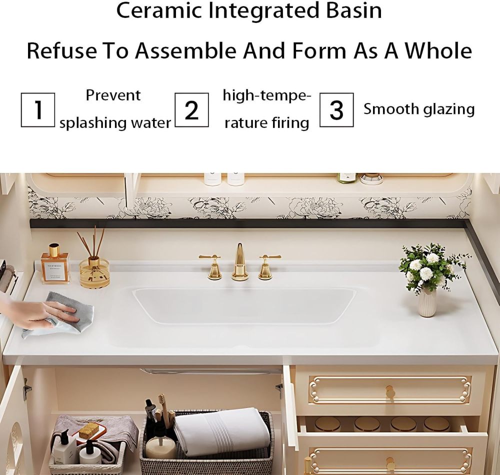 52IN ZGNBSD Bathroom Vanity with Sink - Bathroom Sink Cabinet with Drawers, Wall-Mounted Vanity, Multi-layer Solid Wood, Smart Anti-Fog Mirror, Customizable Size - Complete Accessories, MIRROR CABINET