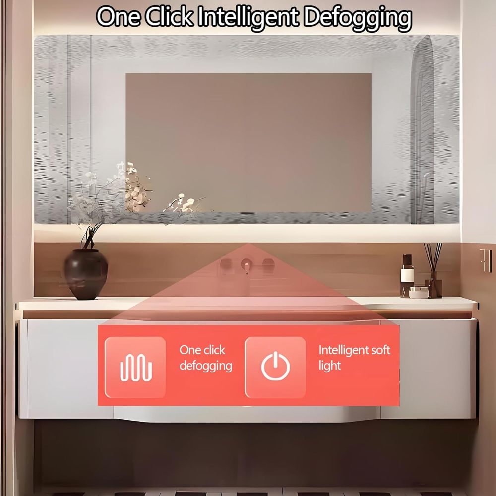 58IN Bathroom Vanity with Sink - Modern Bathroom Vanity Cabinet with Smart Defogger Mirror & Motion Sensor Light, Single Floating Sink, Storage Solution - Complete Accessories, Mirror