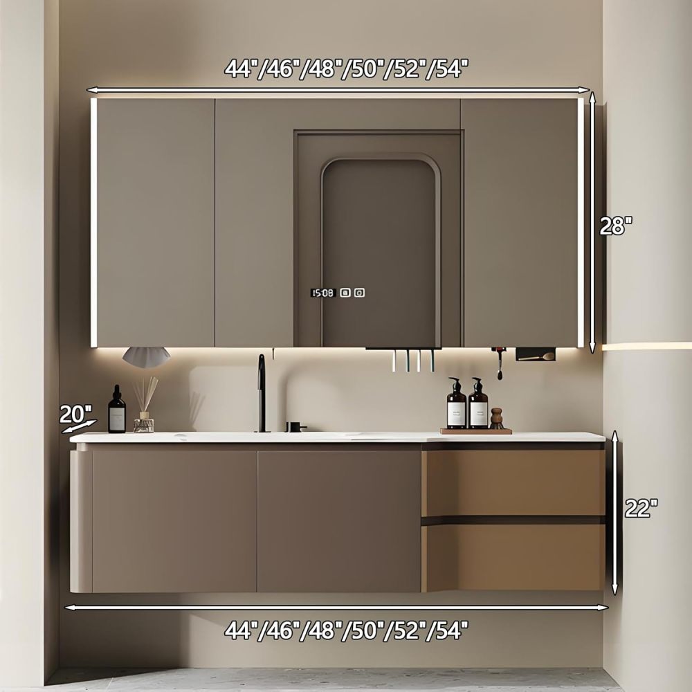 50IN Bathroom Vanity with Sink - Traditional Single Floating Sink Design, Bathroom Vanity Cabinet with Smart Defogger Mirror & Seamless Sink, Ample Storage - Easy Installation, Style A
