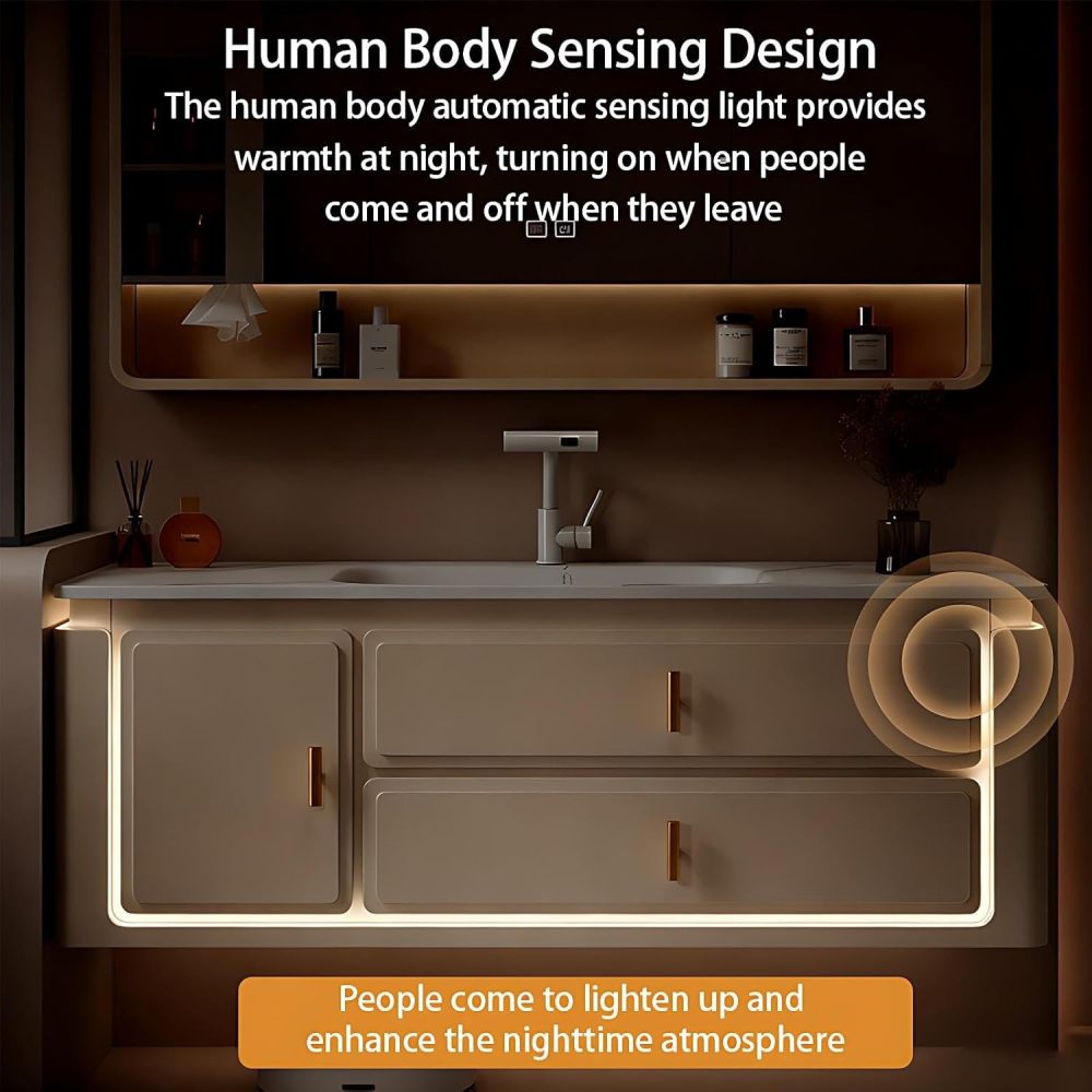 48IN Bathroom Vanity with Sink - Bathroom Sink Cabinet with Motion Sensor Lighting, Single|Double Floating Sink Design, Intelligent Defogging, Waterproof - Complete Accessories, Single Sink