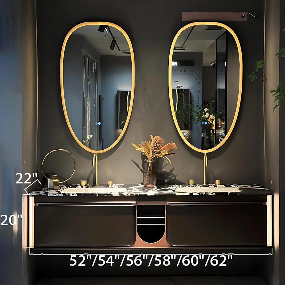 58IN Bathroom Vanity with Sink - Modern Bathroom Vanity Cabinet with Smart Defog Mirror, Double Floating Sink, Motion Sensor Light, Customizable Size - Complete Accessories, Style A