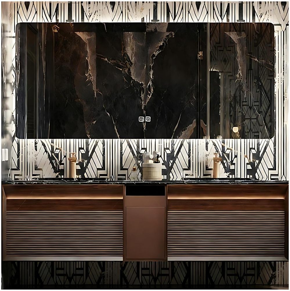 104IN Luxury Bathroom Vanity with Sink - Solid Wood Bathroom Vanity Cabinet, Intelligent Defogging Mirror, Single Sink, Silent Buffer Hinge, Seamless Design - Customizable Size, Mirror