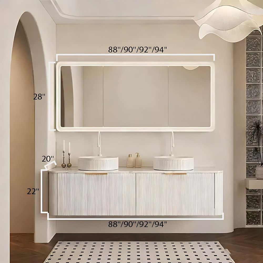 94IN Bathroom Vanity with Sink - Double Foating Sink Design, Bathroom Vanity Cabinet with Smart Anti-Fog Mirro, Large Storage Space, Customizable Size - Complete Accessories, Mirror Cabinet