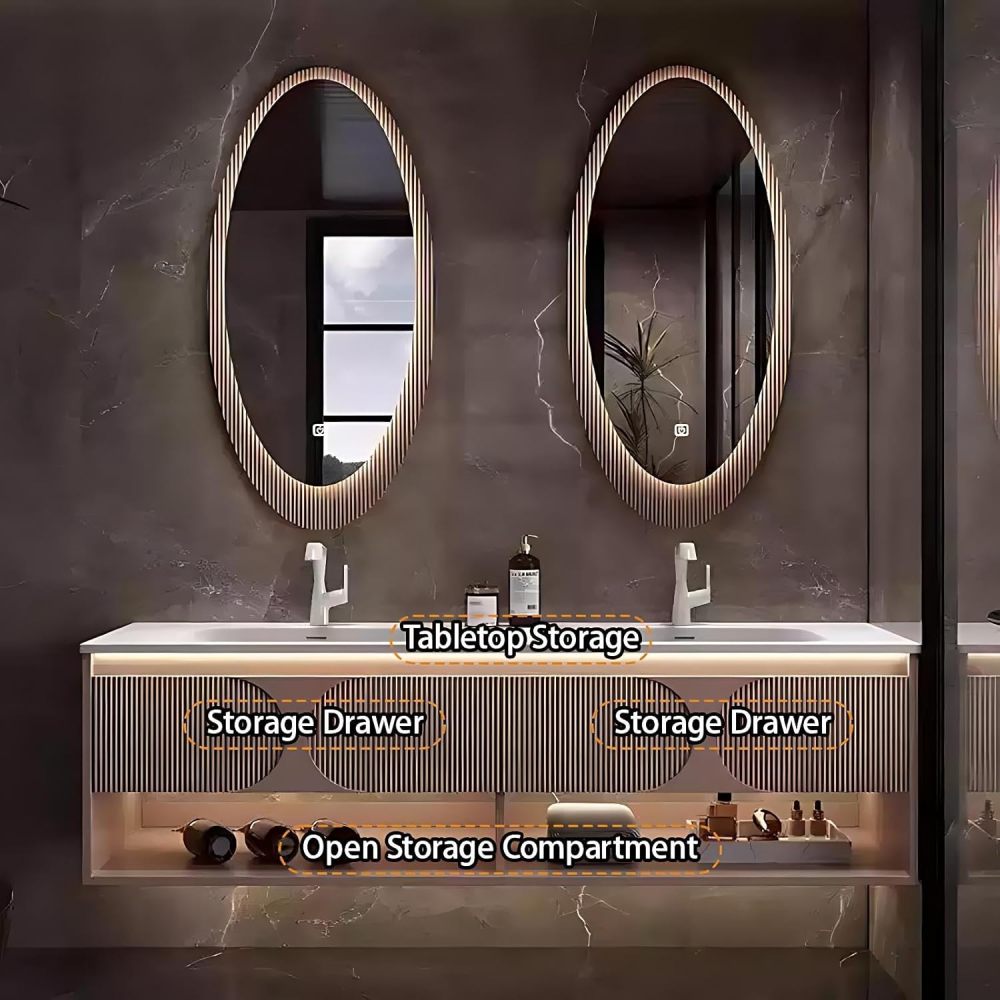 96IN Bathroom Vanity with Sink - Bathroom Sink Cabinet with Motion Sensor Lighting, Floating Vanity, Smart Defog Mirror, Multi-Layer Solid Wood - Complete Accessories,Style A