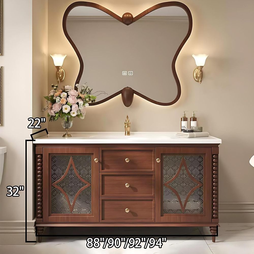 90IN Bathroom Vanity with Sink - Floor-Standing Bathroom Vanity Cabinet with Smart Defog Mirror, Solid Wood Single Floating Sink Design, Custom Sizes - Complete Accessories,Style A