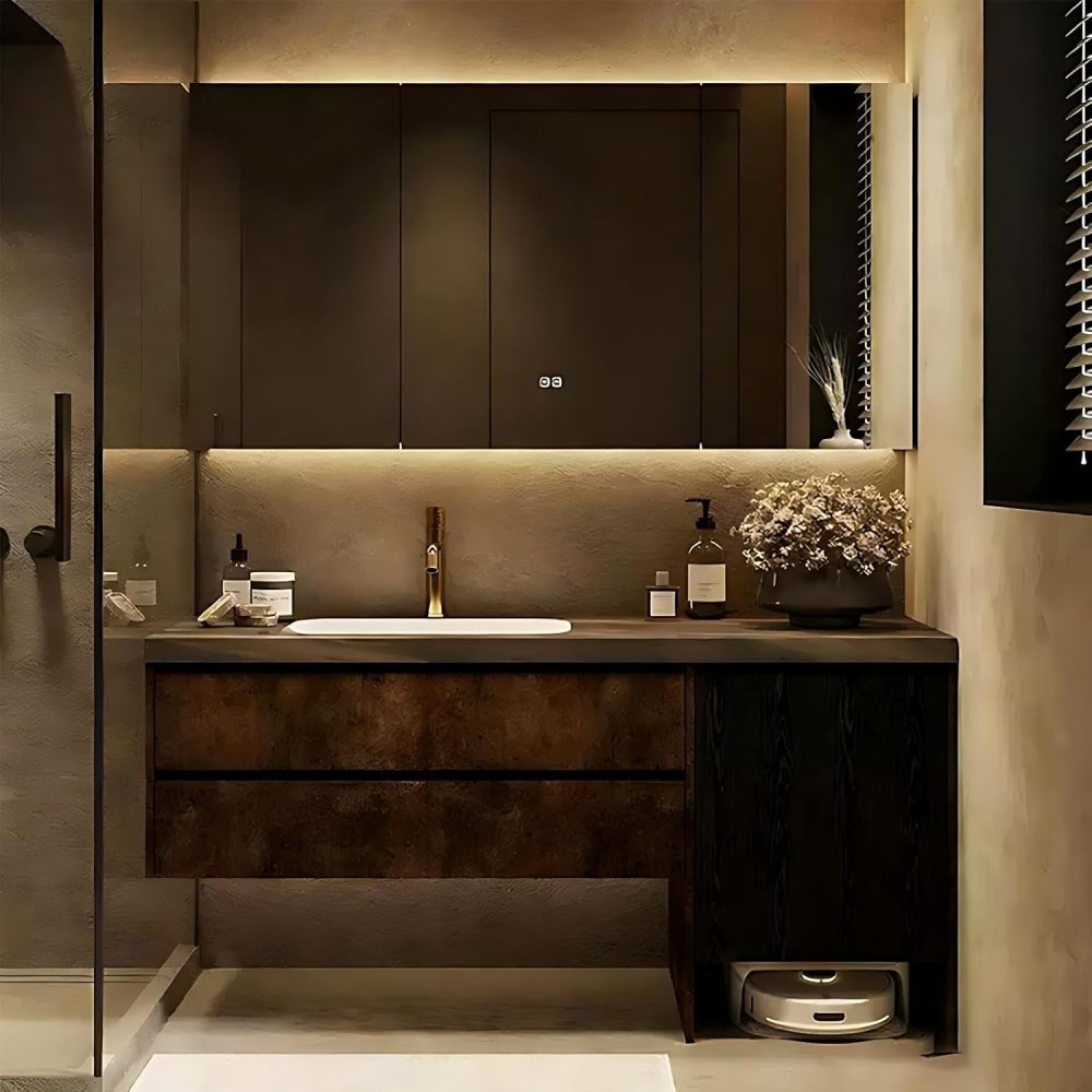 36IN Bathroom Vanity with Sink - Modern Bathroom Vanity Cabinet with Drawers, Single Floating Sink, Water Proof, Intelligent Defogging, Custom Sizes - Complete Accessories, Mirror Cabinet