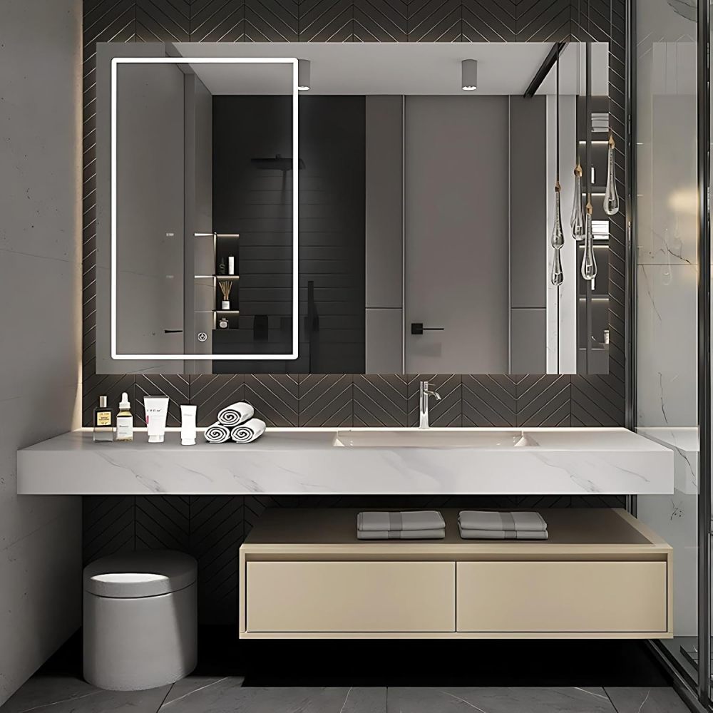 100IN Luxury Bathroom Vanity with Sink - Bathroom Vanity Cabinet with Intelligent Defogging Mirror & Chair, Solid Wood, Large Storage Drawers, Waterproof - Customizable Size, White B