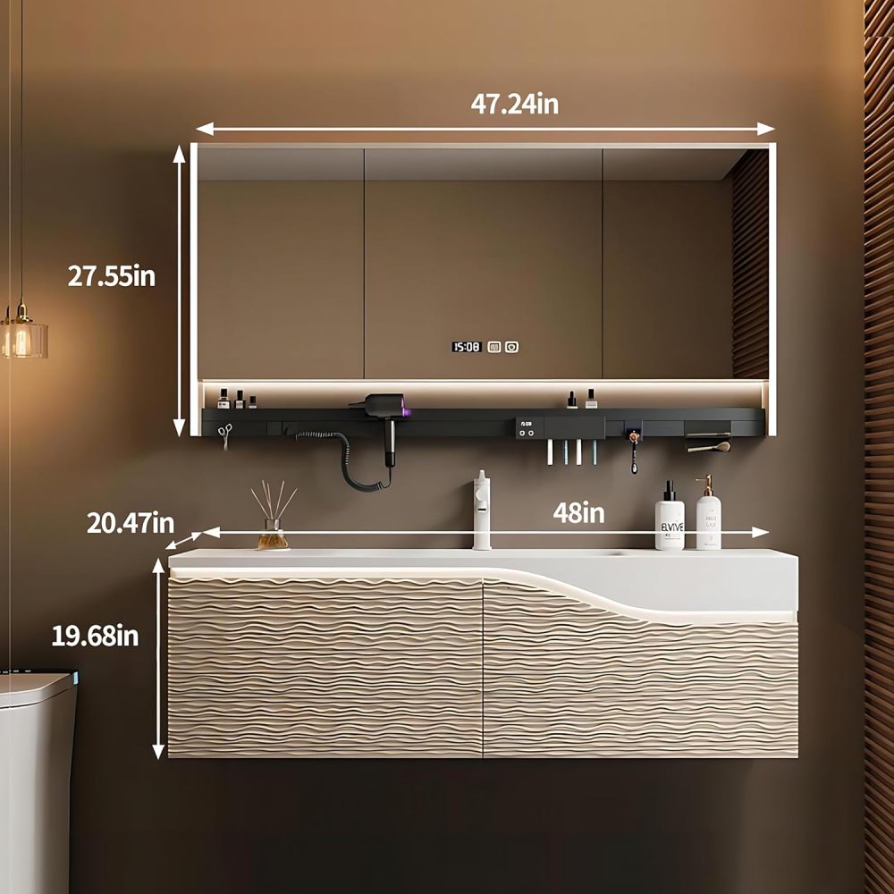 Bathroom Vanity - Elegant Bathroom Vanity with Sink, Floating Vanity Set,Includes Smart Defogging Mirror Cabinet and Multi-Function Shelf (48")