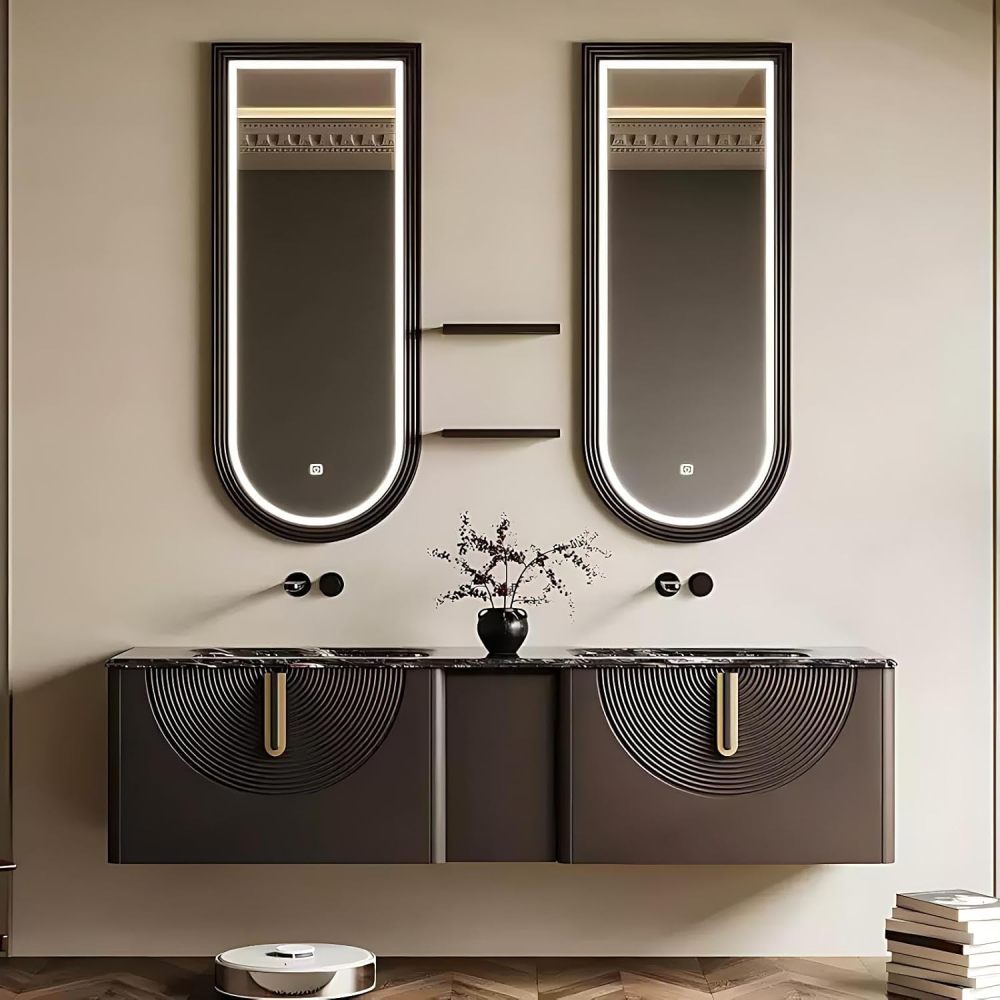 86IN Bathroom Vanity with Sink - Bathroom Vanity Cabinet with Drawers, Double Floating Sink Design, Intelligent Defogging, Durable&Waterproof, Customizable - Complete Accessories, Brown