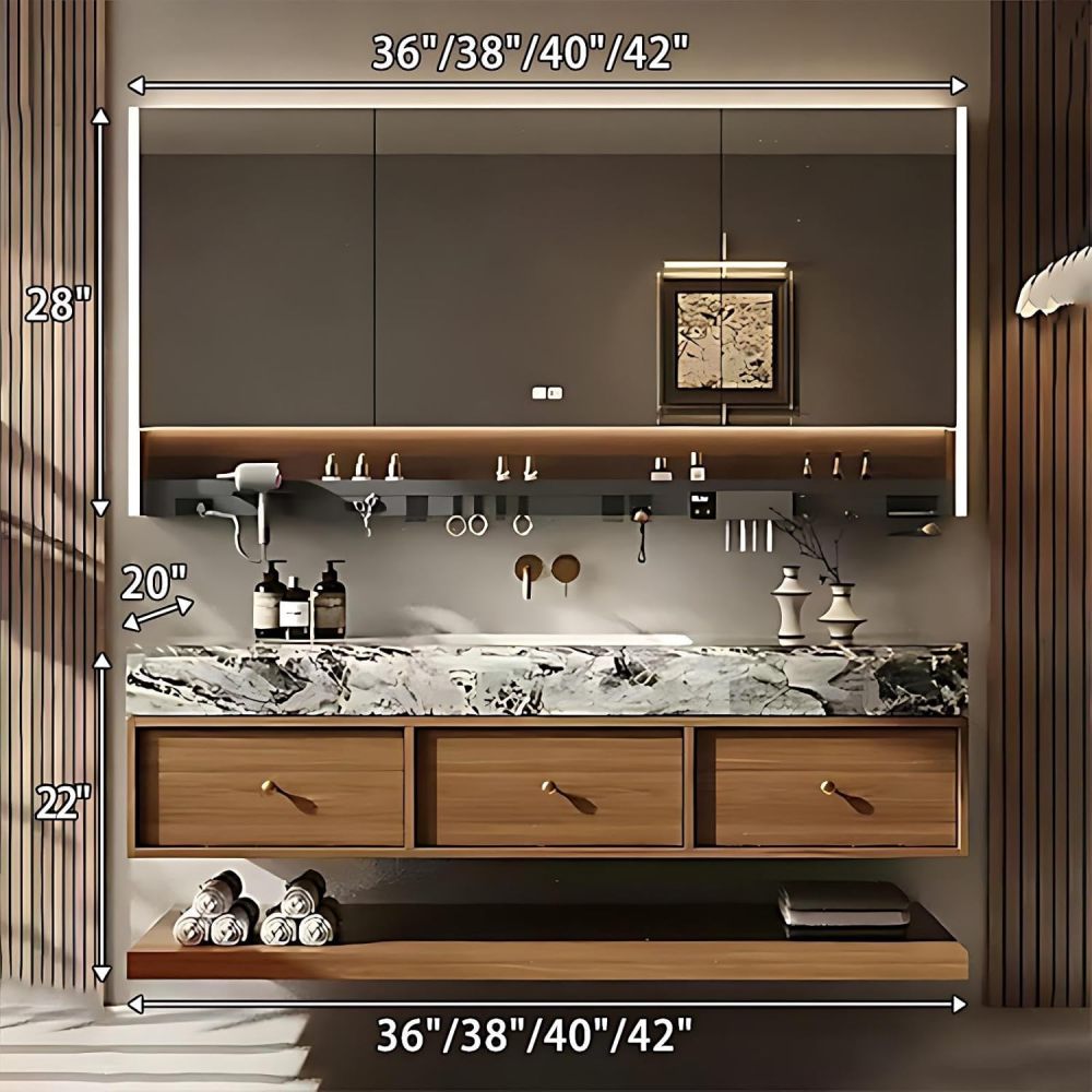 38IN Bathroom Vanity with Sink - Modern Bathroom Vanity with Smart Defog Mirror, Floating Sink Cabinet with 3 Drawers & Open Storage Area, No Assembly Required