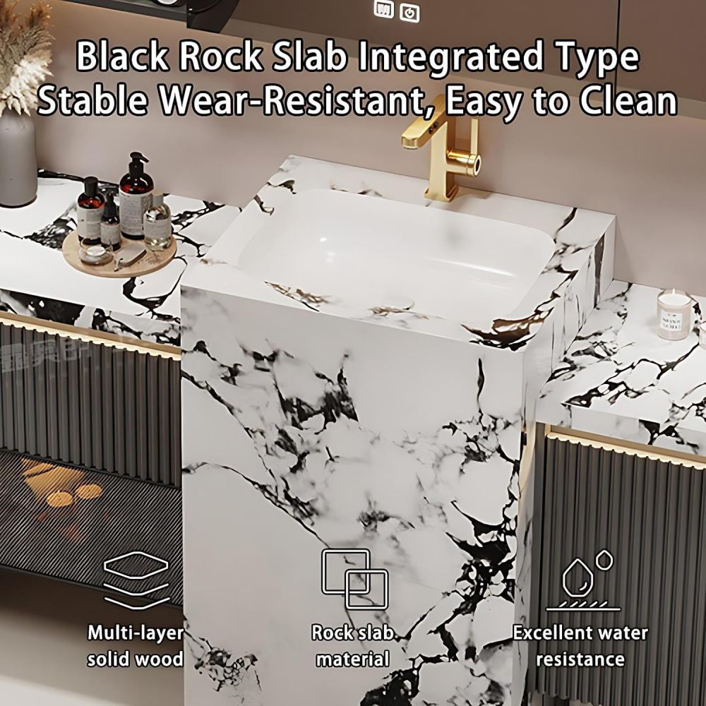 60IN Bathroom Vanity - Solid Wood Bathroom Vanity with Sink and Smart Defog Mirror, Floating Sink with Sink & Drawers and Cabinet Doors, Complete Accessories, No Assembly Required, Grey