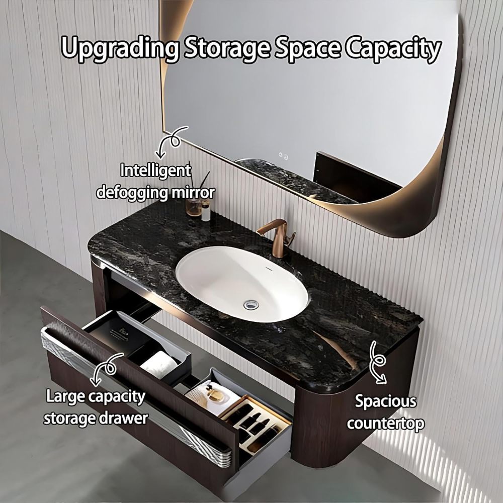 34IN Bathroom Vanity - Luxury Bathroom Vanity with Smart Defog Mirror, Floating Sink Cabinet with Large Capacity Drawers, Complete Accessories, No Assembly Required