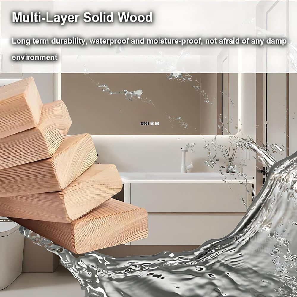 86IN Stylish Bathroom Vanity with Sink - Bathroom Vanity Cabinet with Smart Anti-Fog Mirror, Floating Vanity, Multi-Layer Solid Wood, Customizable Sizes - Complete Accessories Mirror