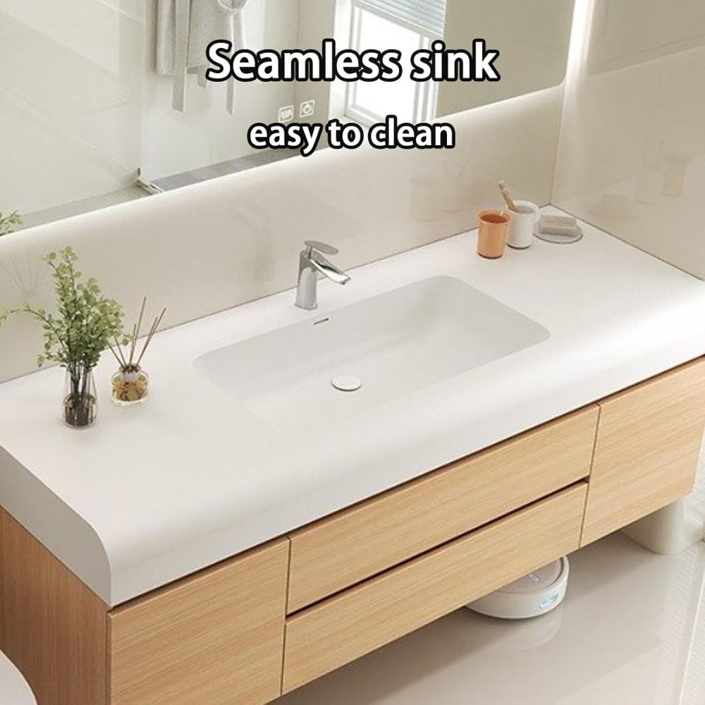 100IN Bathroom Vanity - Modern Bathroom Vanity with Smart Defog Mirror Cabinet, One-Touch Defog, Solid Wood Sink Cabinet with Drawers & Doors, No Assembly Required, White