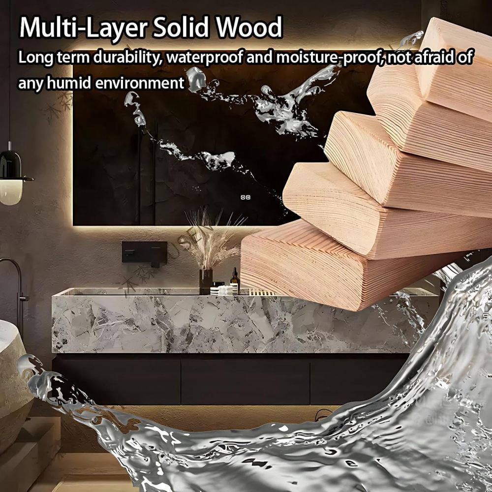 54IN Bathroom Vanity with Sink - Double Bathroom Sink Cabinet with Smart Defog Mirror, Multi-Layer Solid Wood, Waterproof, Customizable Sizes - Complete Accessories, Mirror