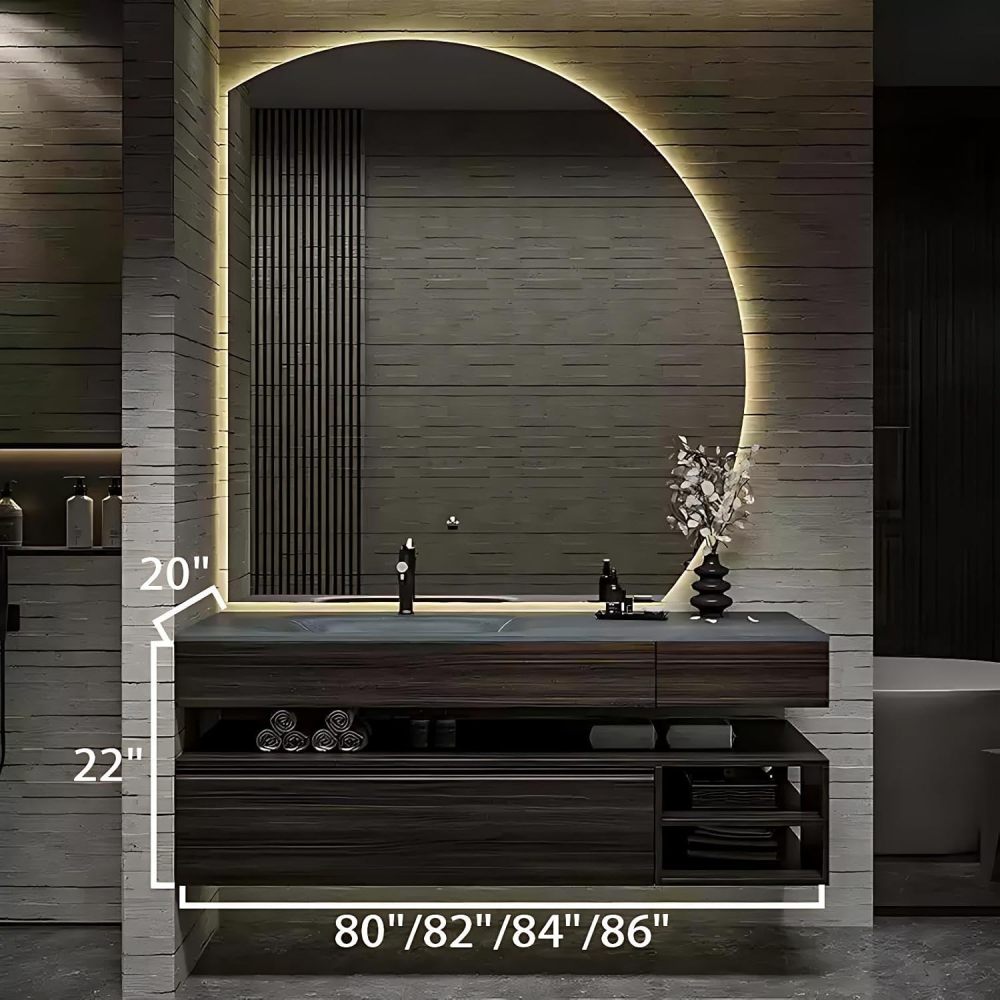 86IN Bathroom Vanity with Sink - Bathroom Vanity Cabinet with Drawers, Single Floating Sink, Intelligent Defogging, Waterproof&Moisture-Proof, Custom Sizes - Complete Accessories, Wood Color