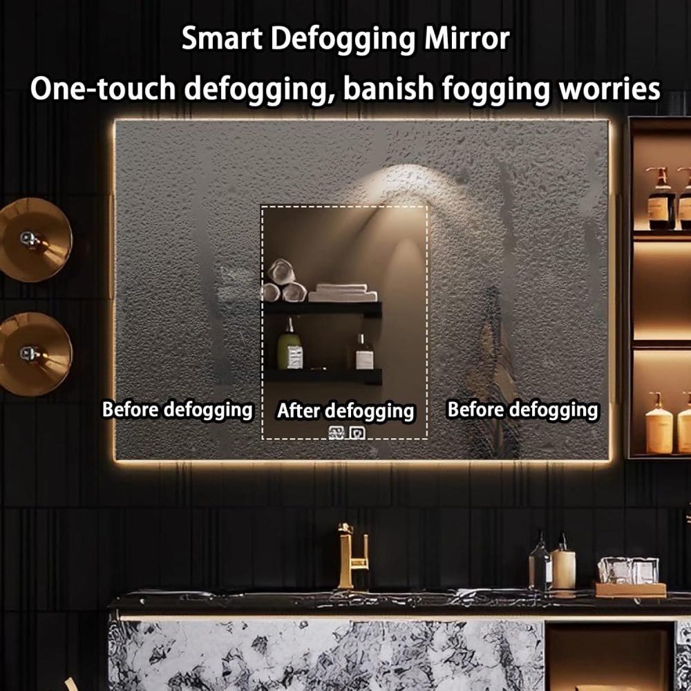 52IN Bathroom Vanity - Luxury Bathroom Vanity with Sink & Multiple Storage Area, Modern Sink Cabinet with Smart Defog Mirror and Smart Motion Sensor Light, No Assembly Required, Brown