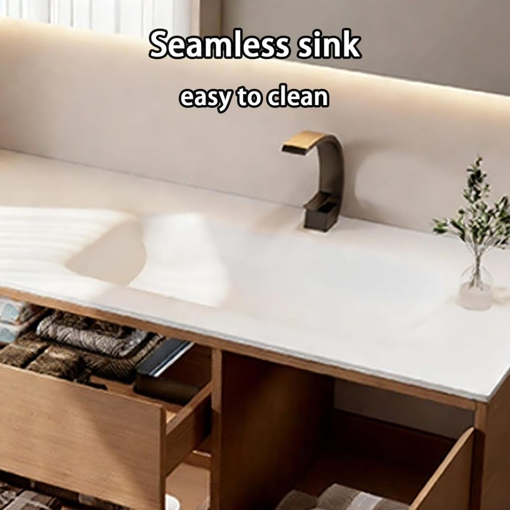 38IN Bathroom Vanity - Modern Bathroom Vanity with Smart Defog Mirror Cabinet, One-Touch Defog, Multi-Layer Solid Wood Sink Cabinet with Multiple Storage Areas, Wood