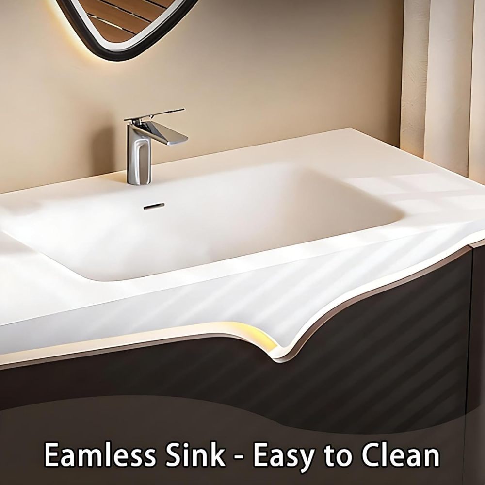 72IN Bathroom Vanity with Sink - Modern Bathroom Vanity with 3 Drawers, Solid Wood Sink Cabinet with Smart Defog Mirror, Complete Accessories, No Assembly Required, Black - Mirror Cabinet
