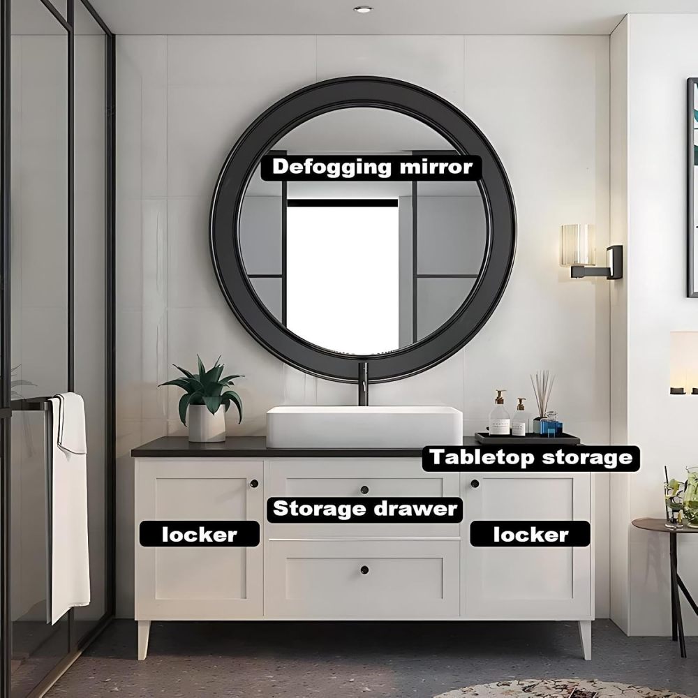 80IN Elegant Bathroom Vanity with Sink - Single Floating Sink Design, Bathroom Vanity Cabinet with Intelligent Defogging Mirror, Waterproof & Moisture-Proof - Easy to Install, White