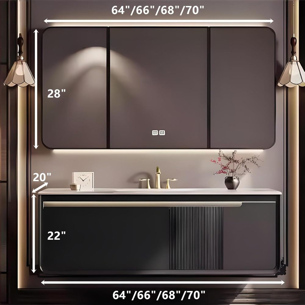 70IN Bathroom Vanity - Modern Bathroom Vanity with Seamless Sink & Smart Defog Mirror, One-Touch Defog & Lighting, Floating Sink Cabinet with Doors & Drawer, No Assembly Required,