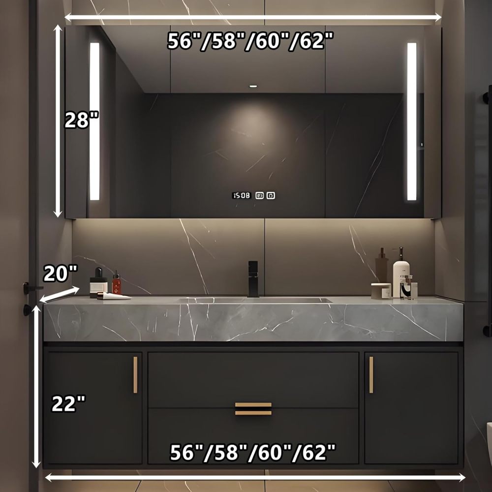 56IN Bathroom Vanity - Luxury Bathroom Vanity with Smart Defog Mirror, Floating Sink Cabinet with Drawers & Door, Complete Accessories, No Assembly Required, Gray