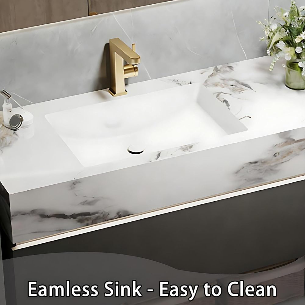 84IN Bathroom Vanity - Floating Bathroom Vanity with Smart Defog Mirror, One-Touch Defog & Lighting, Modern Sink Cabinet with Drawer & Doors, No Assembly Required, Grey