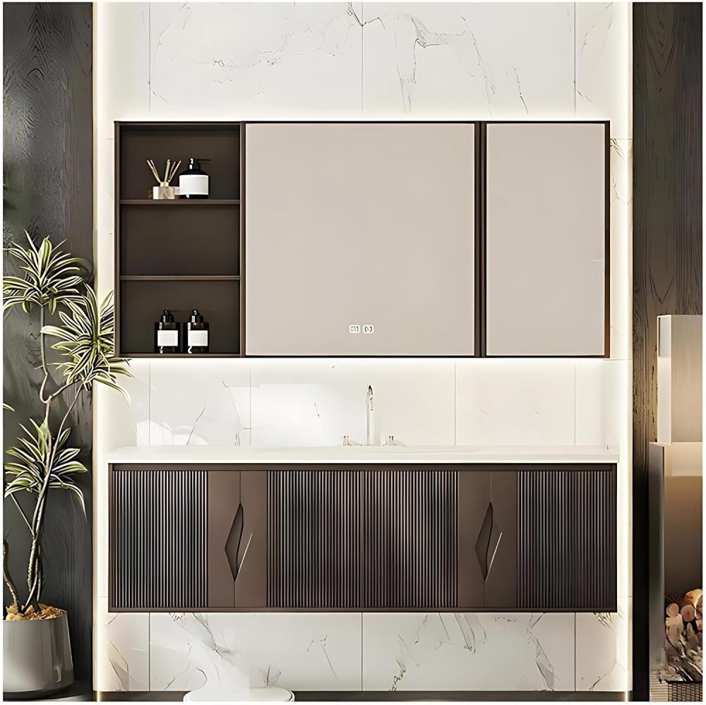 52IN Modern Bathroom Vanity with Sink - Single Sink Vanity, Luxury Bathroom Mirror with Defogger, Waterproof and Moisture-Proof, Customizable Sizes - Complete Accessories, Brown