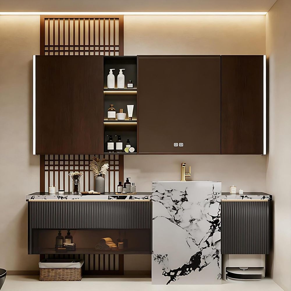 60IN Bathroom Vanity - Solid Wood Bathroom Vanity with Sink and Smart Defog Mirror, Floating Sink with Sink & Drawers and Cabinet Doors, Complete Accessories, No Assembly Required, Grey