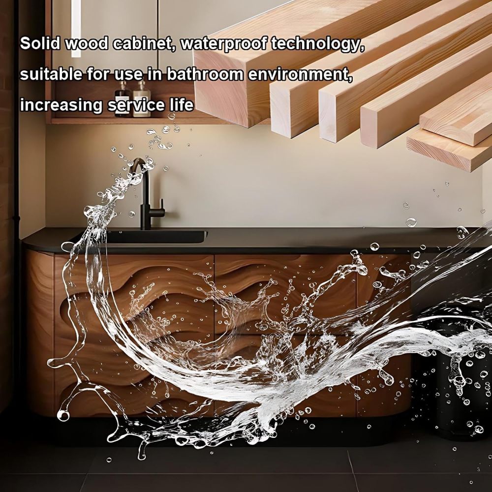 Bathroom Vanity with Sink - Solid Wood Bathroom Vanity with Smart LED Defog Mirror, Floor Mount Sink Cabinet with 2 Drawers (Wood,30IN)