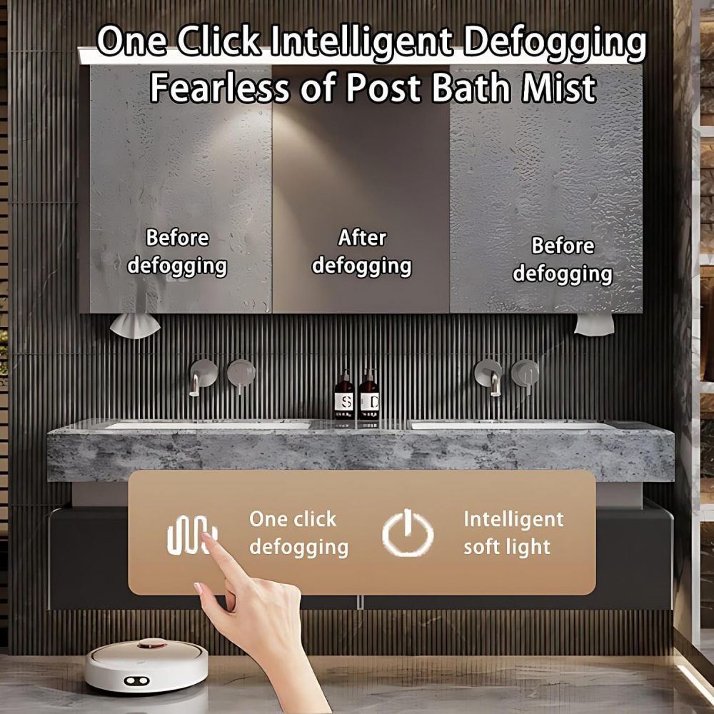 92IN Double Sink Bathroom Vanity - Modern Bathroom Vanity with Smart Defog Mirror, Floating Bathroom Sink Cabinet with 2 Drawers, Complete Accessories, No Assembly Required, Mirror