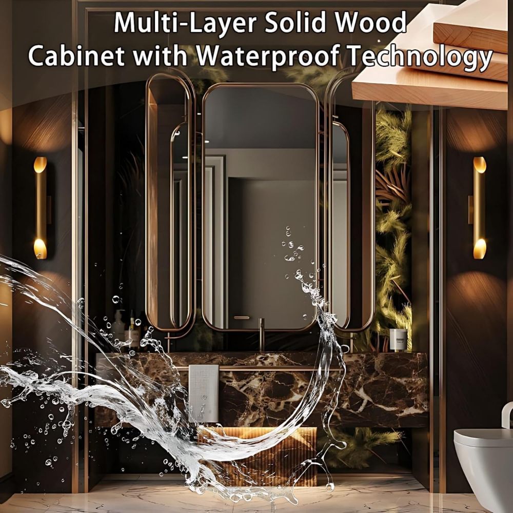 98IN Bathroom Vanity - Luxury Bathroom Vanity with Smart Defog Mirror, One-Touch Defog, Floating Sink Cabinet with Seamless Sink & Towel Rack, No Assembly Required, Brown