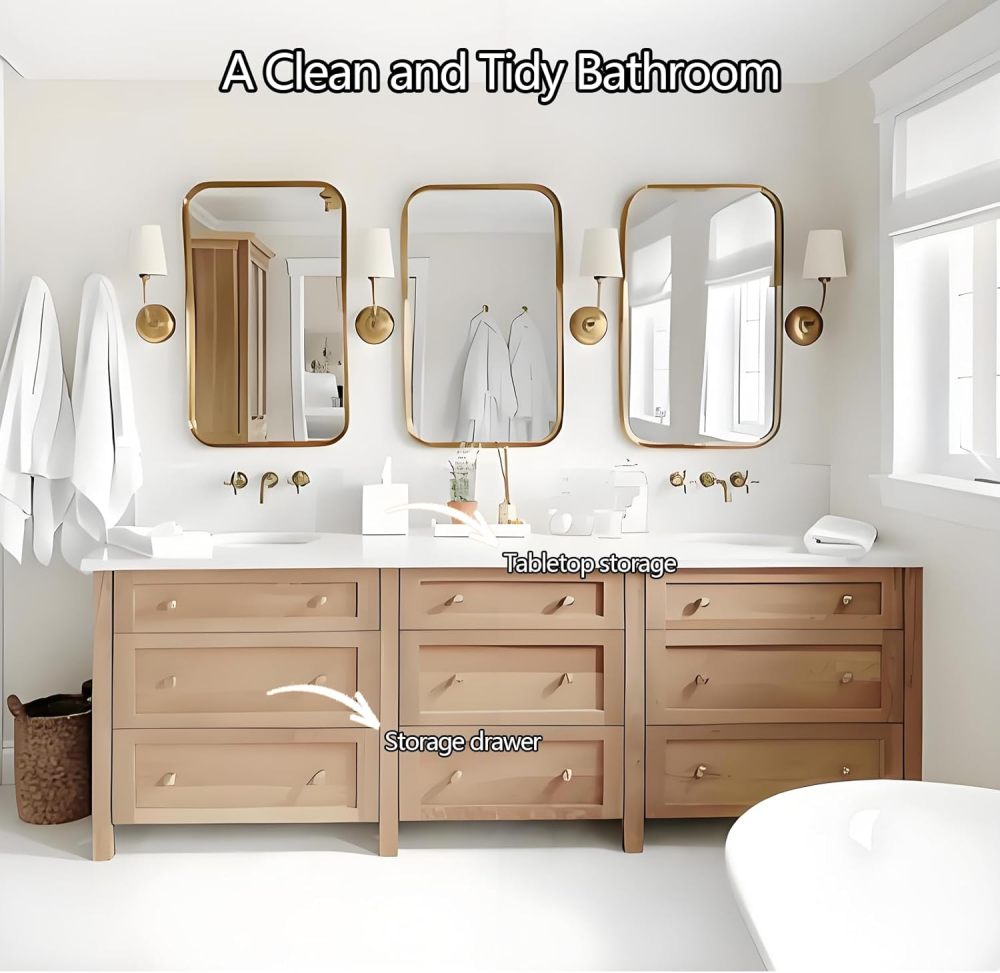 78IN Farmhouse Bathroom Vanity with Sink - Bathroom Vanity Cabinet, Double Floating Sink Design with Waterproof & Storage Space, Multilayer Solid Wood - Easy to Install, Brown