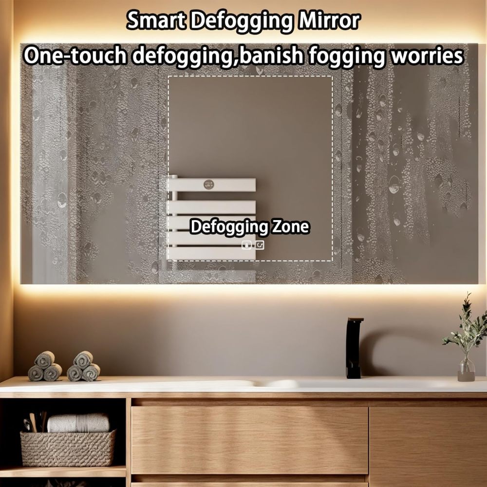 38IN Bathroom Vanity - Modern Bathroom Vanity with Smart Defog Mirror Cabinet, One-Touch Defog, Multi-Layer Solid Wood Sink Cabinet with Multiple Storage Areas, Wood