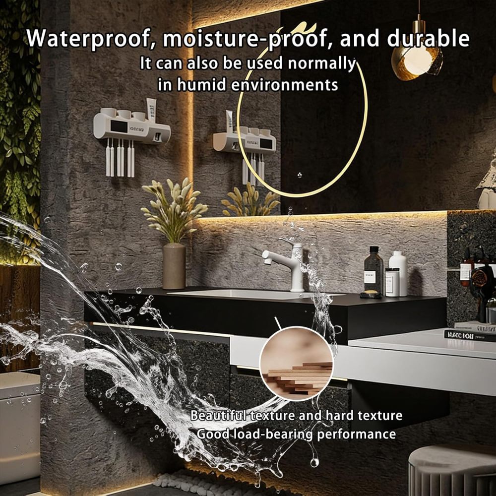 82IN Bathroom Vanity with Sink - Floating Sink Cabinet with Smart Defog Mirror, Modern Bathroom Vanity with Storage & Makeup Vanity, Includes Makeup Stool, No Assembly Required, Black