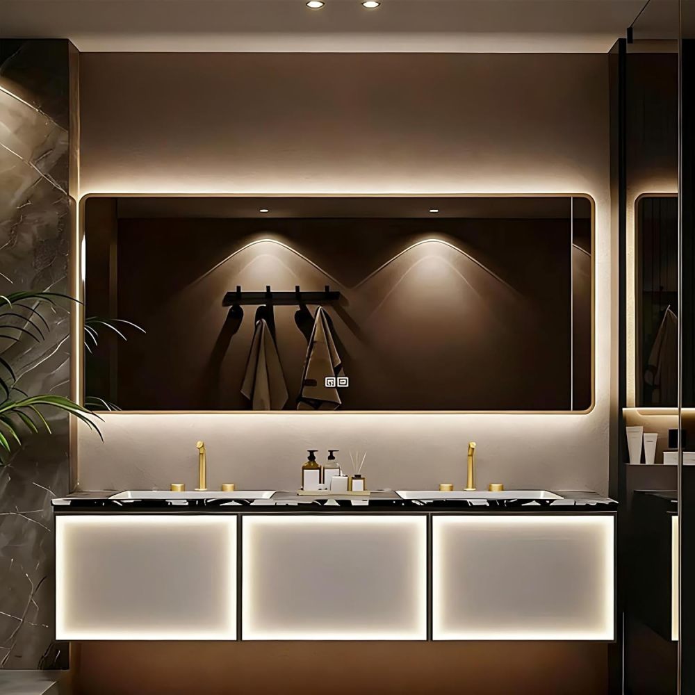96IN Bathroom Vanity with Sink - Modern Double Sink Vanity, Bathroom Vanity Cabinet with Smart Anti-Fog Mirror Cabinet & Drawers, Customizable Sizes - Complete Accessories, Double Sink