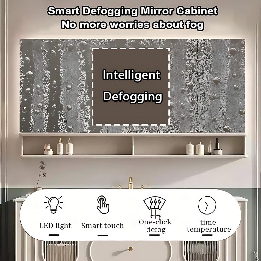 102IN Bathroom Vanity with Sink - Bathroom Vanity Cabinet with Smart Defog Mirror, Wall-Mounted Vanity, Multi-Layer Solid Wood, Custom Complete Accessories, Mirror