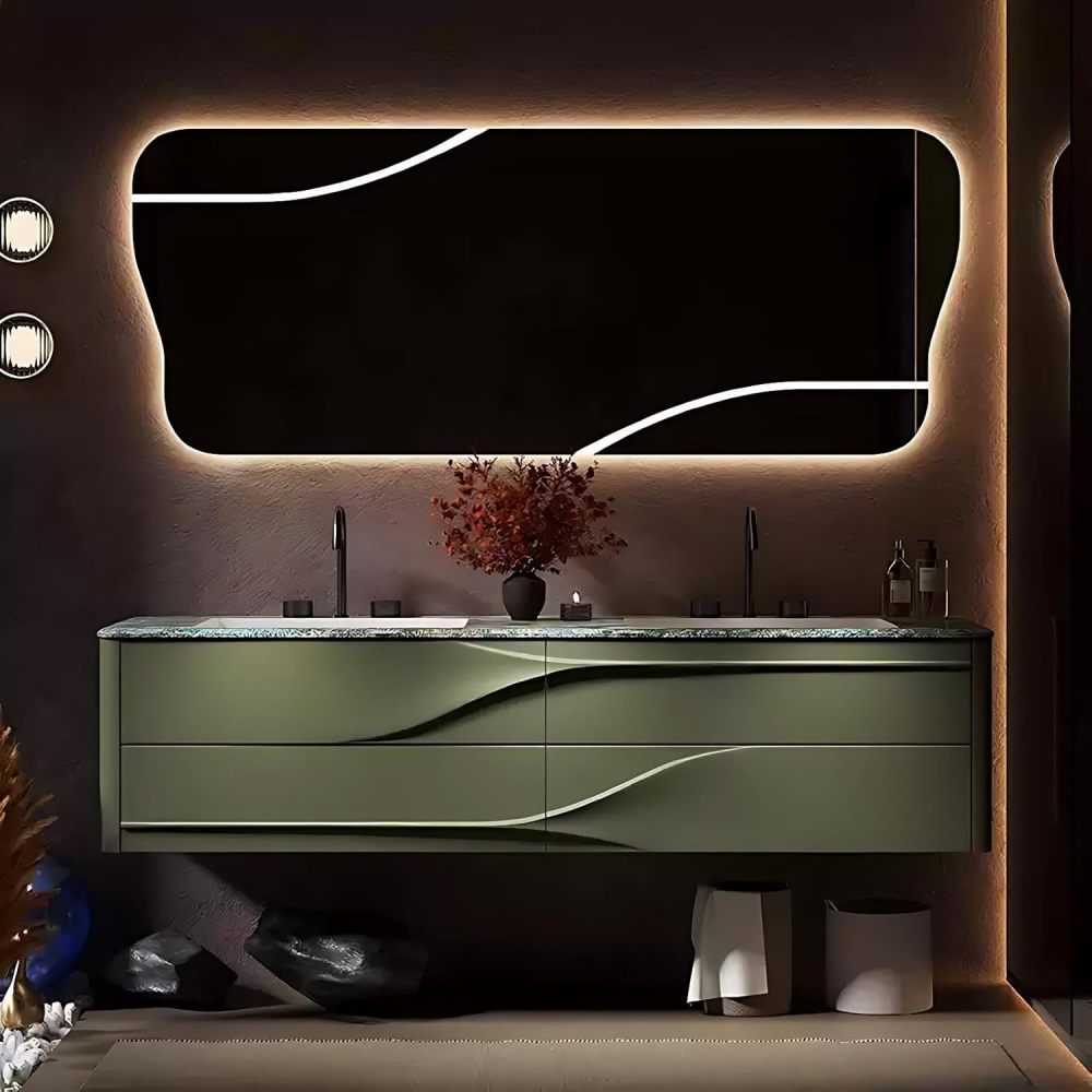 60IN Bathroom Vanity with Sink - Elegant Bathroom Vanity Cabinet with Drawers, Double Floating Sink Design, Smart Anti-Fog Mirror, Customizable Sizes - Complete Accessories, Green