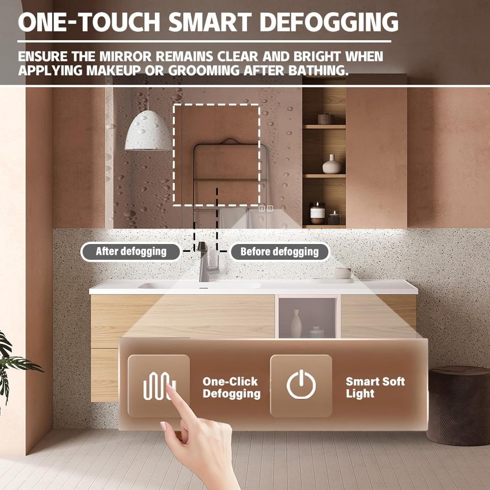 80IN Retro Bathroom Vanity with Sink - Solid Wood Floating Vanity Cabinet with Smart Anti-Fog Mirror, Seamless Stone Sink, Ample Storage, Customizable Sizes for Bathroom, Mirror