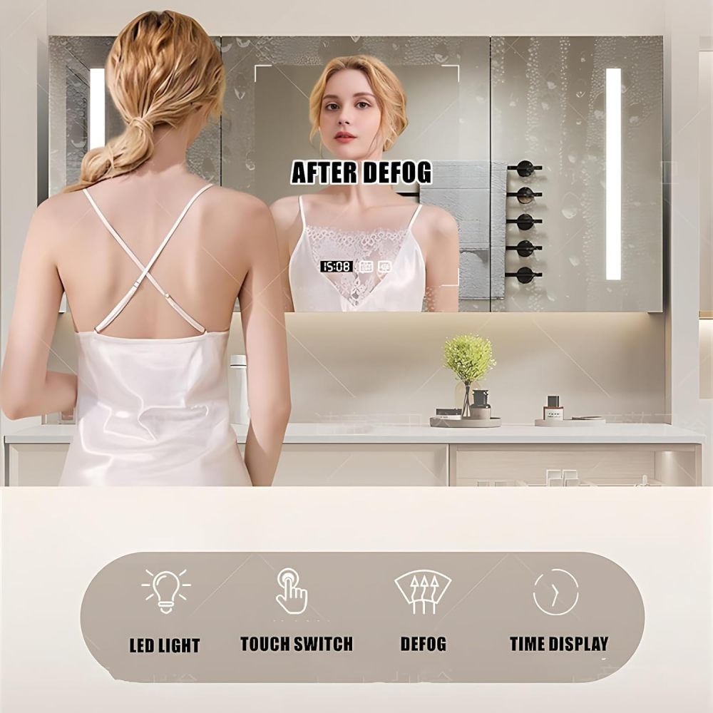 Modern Bathroom Vanity with Sink - Floating Bathroom Vanity with Smart LED Defog Mirror Medicine Cabinet, Solid Wood Sink Cabinet with 2 Drawers (60IN)