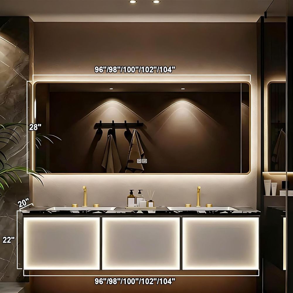 96IN Bathroom Vanity with Sink - Modern Double Sink Vanity, Bathroom Vanity Cabinet with Smart Anti-Fog Mirror Cabinet & Drawers, Customizable Sizes - Complete Accessories, Double Sink