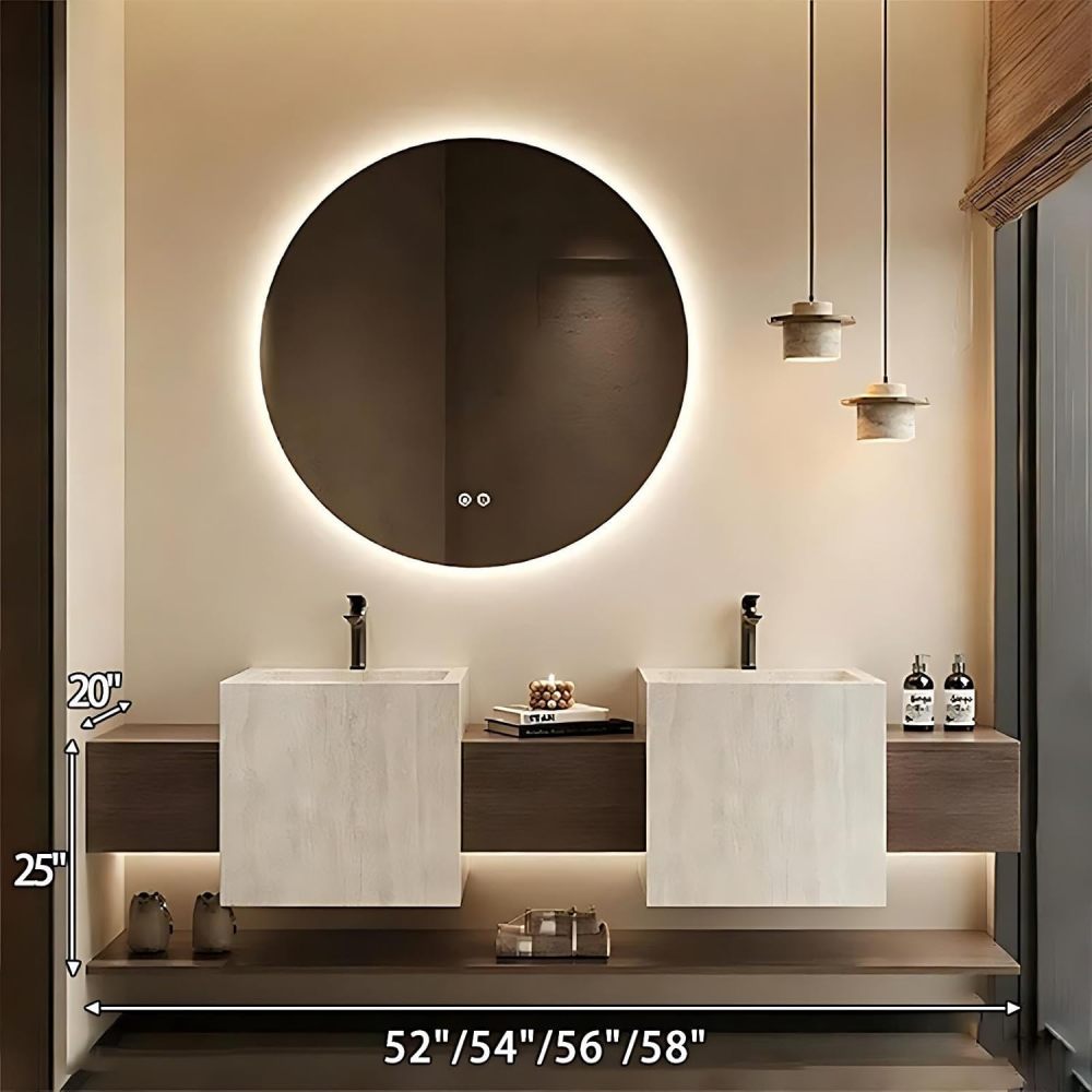 58IN Double Sink Bathroom Vanity - Modern Bathroom Vanity with Smart Defog Mirror, Floating Sink Cabinet with 3 Drawers, Complete Accessories, No Assembly Required, Grey - Mirror