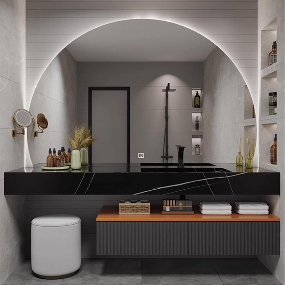 76IN Bathroom Vanity - Modern Bathroom Vanity with Sink & Smart Defog Mirror, Floating Sink Cabinet with 2 Drawers and Open Storage Space, No Assembly Required, Gray