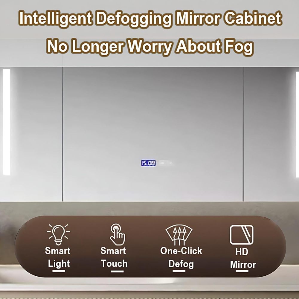 Bathroom Vanity with Sink - Bathroom Vanity Cabinet with Drawers & Smart Anti-Fog Mirror, Single Floating Sink, Buffer Damping, Customizable Sizes - Complete Accessories Mirror Cabinet
