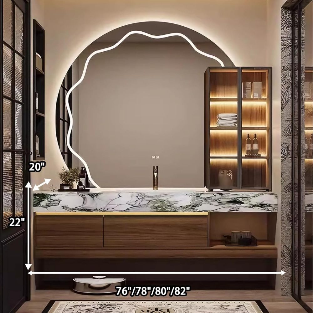 80IN Bathroom Vanity - Floating Bathroom Vanity with Sink & Smart Defog Mirror, One-Touch Defog & Lighting, Solid Wood Sink Cabinet with 2 Drawer, No Assembly Required, Wood