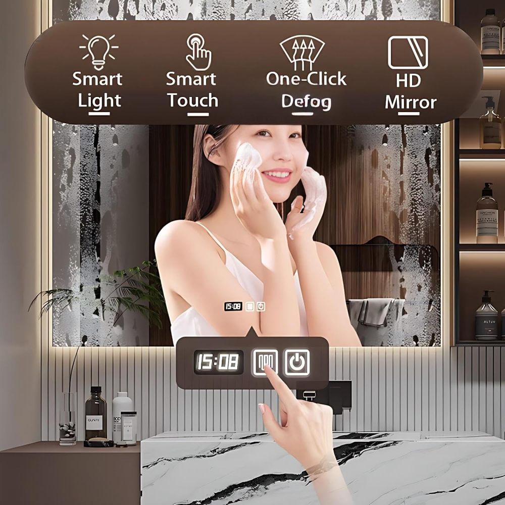 66IN Bathroom Vanity with Sink - Bathroom Sink Cabinet with Mirror, Floating Vanity, Intelligent Defogging, High Hardness, Easy to Clean, Customizable - Complete Accessories, Brown