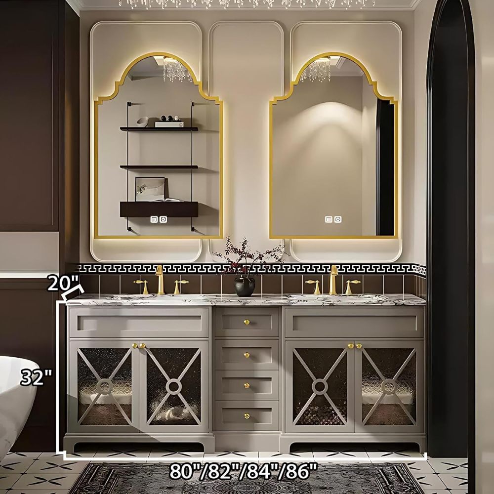 82IN Bathroom Vanity with Sink - Modern Bathroom Sink Cabinet with Mirror, Floor-Standing Vanity, Multi-Layer Solid Wood, Easy to Clean, Customizable - Complete Accessories, Double Slot Black