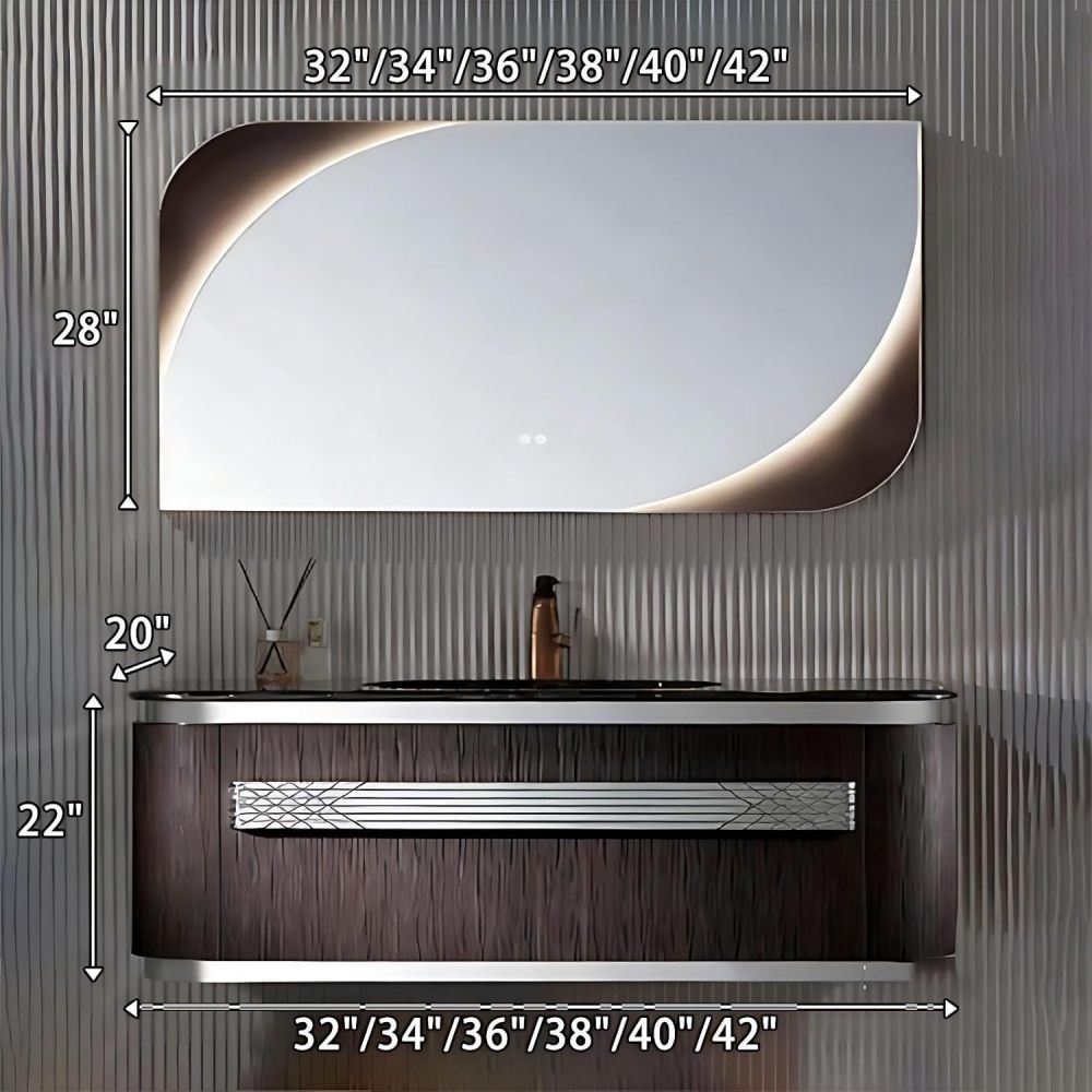 34IN Bathroom Vanity - Luxury Bathroom Vanity with Smart Defog Mirror, Floating Sink Cabinet with Large Capacity Drawers, Complete Accessories, No Assembly Required