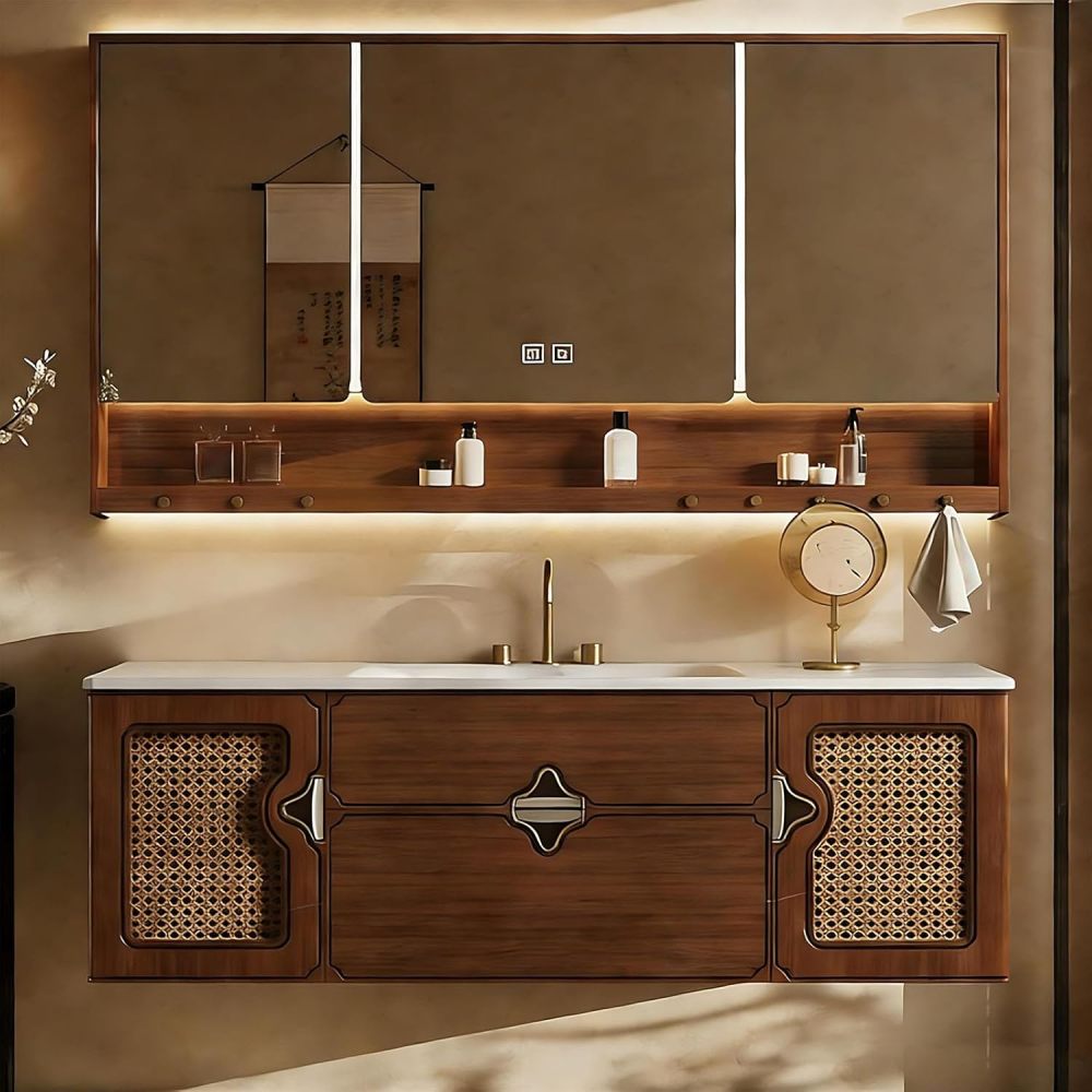 72IN Bathroom Vanity with Sink - Floating Bathroom Vanity with Smart Defog Mirror, Modern Sink Cabinet with Multiple Storage Areas, No Assembly Required, Wood
