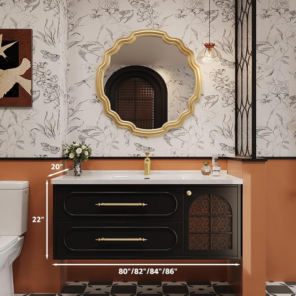 84IN Modern Solid Wood Bathroom Vanity with Sink - Stylish Wall-Mounted Vanity Cabinet with Smart Anti-Fog Mirror, Integrated Stone Sink, Silent Drawers & Customizable Sizes, Mirror D
